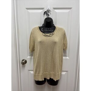 Lisa Rinna Collection Womens Sweater Gold Sparkly Pullover - Size Medium